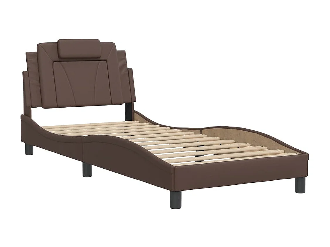 Cama c/ cabeceira couro artificial 80x200 cm castanho PT579910