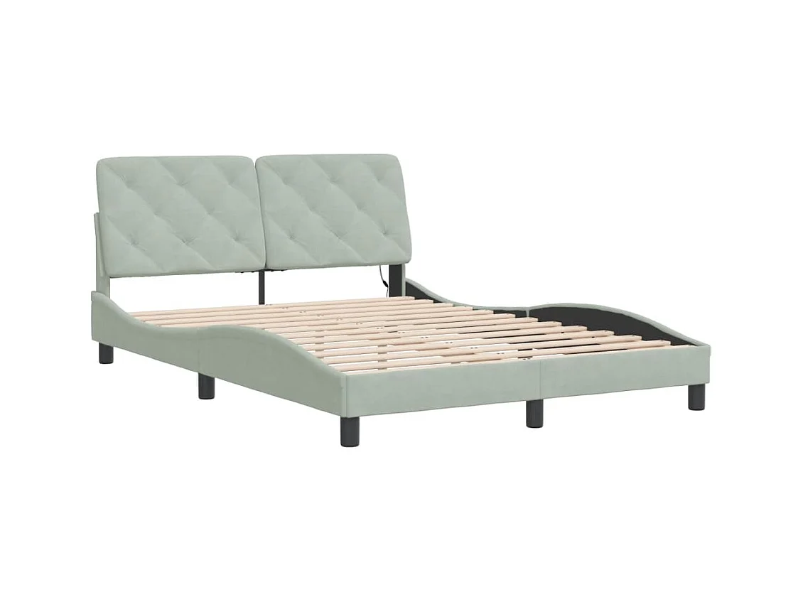 Lit double avec lumières LED gris clair 140x190 cm velours FR74507