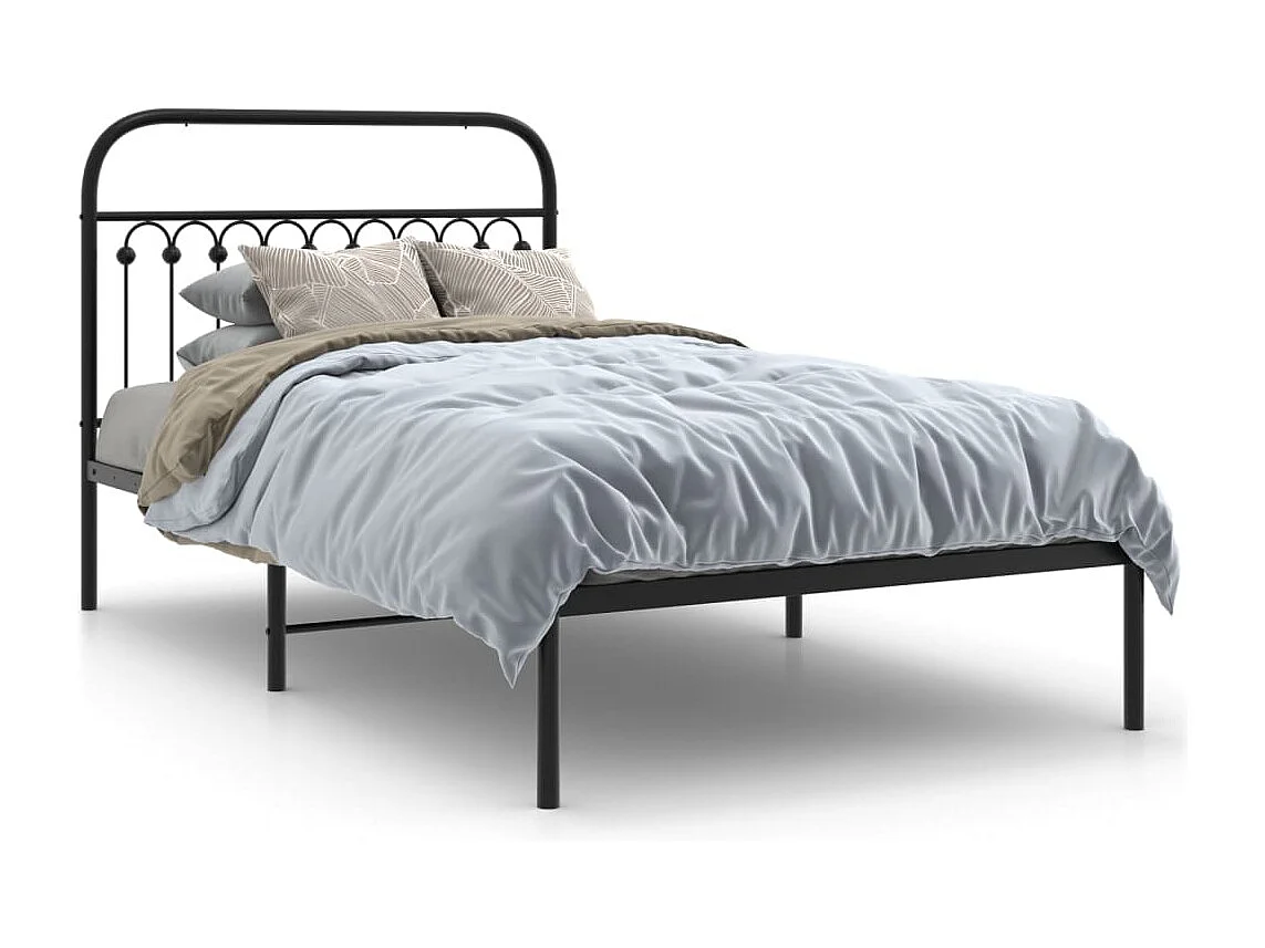 Bedframe met hoofdbord metaal zwart 107x203 cm BE475599