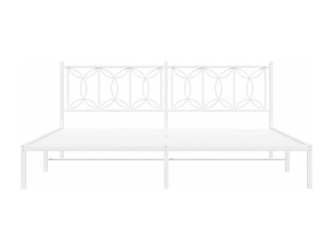 Lit double métal + tête de lit blanc 193x203 cm FR50147