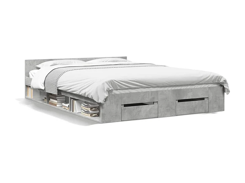 Cama 150x200 cm con cajones madera ingeniería gris hormigón ES800935