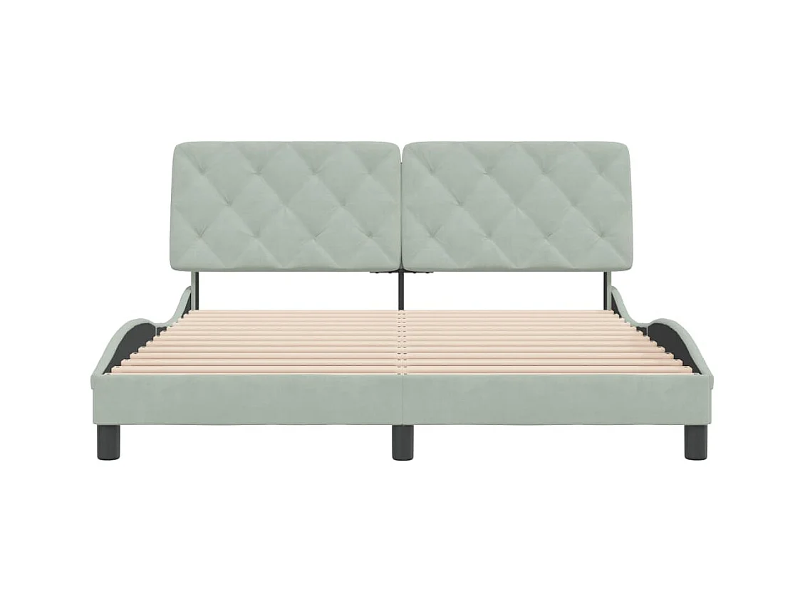 Lit double + tête de lit Gris clair 160x200 cm Velours FR14332