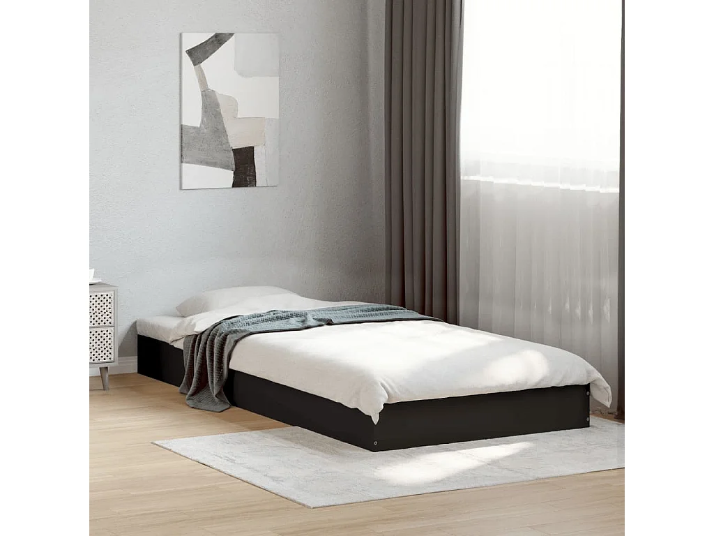 Lit simple noir 75x190 cm bois d'ingénierie FR69631