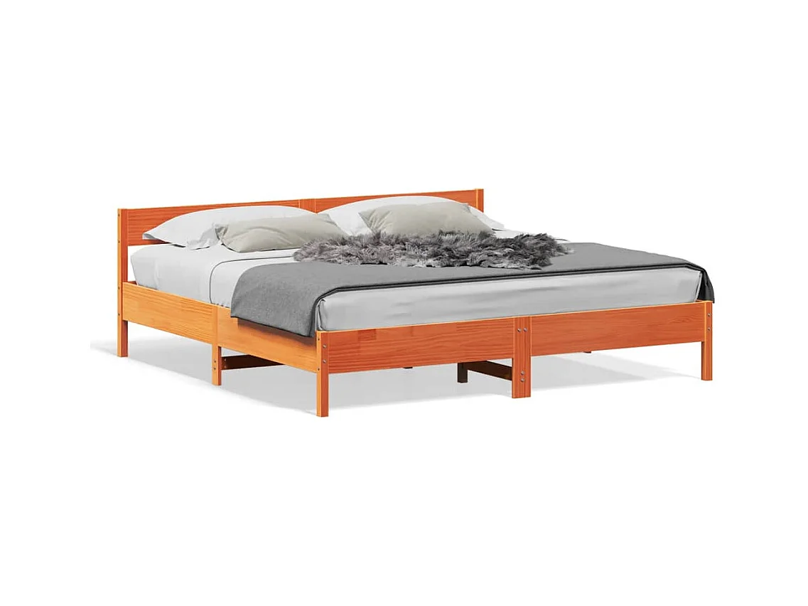 Lit double et tête de lit cire marron 180x200 cm bois de pin FR70917
