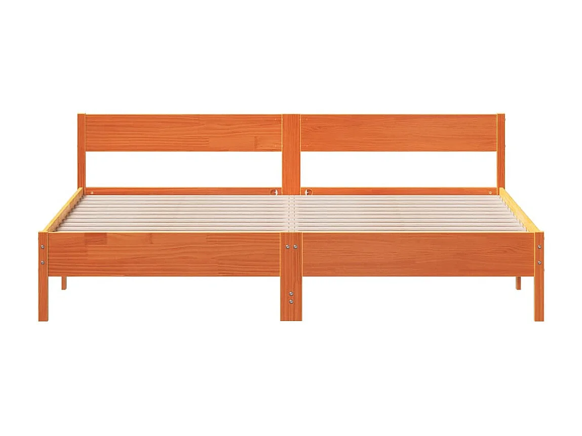 Lit double et tête de lit cire marron 180x200 cm bois de pin FR70917