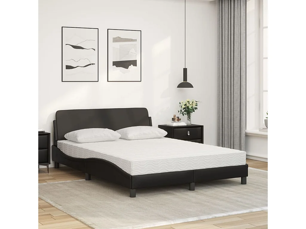 Lit adulte + matelas noir 140x200 cm similicuir FR25311