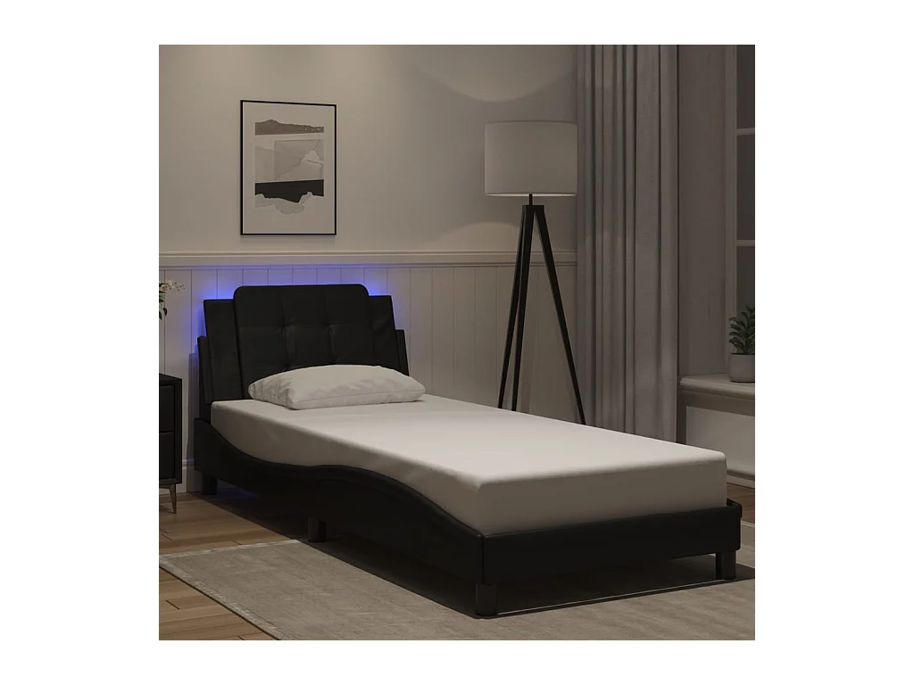 Lit simple avec lumières LED noir 100x200 cm similicuir FR48726
