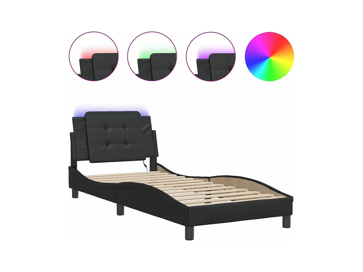 Lit simple avec lumières LED noir 100x200 cm similicuir FR48726