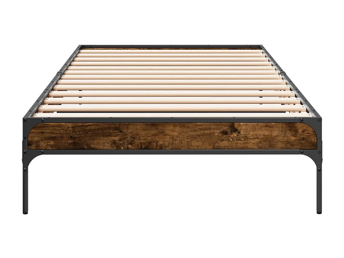 Bedframe bewerkt hout en metaal gerookt eikenkleurig 90x190 cm BE690596