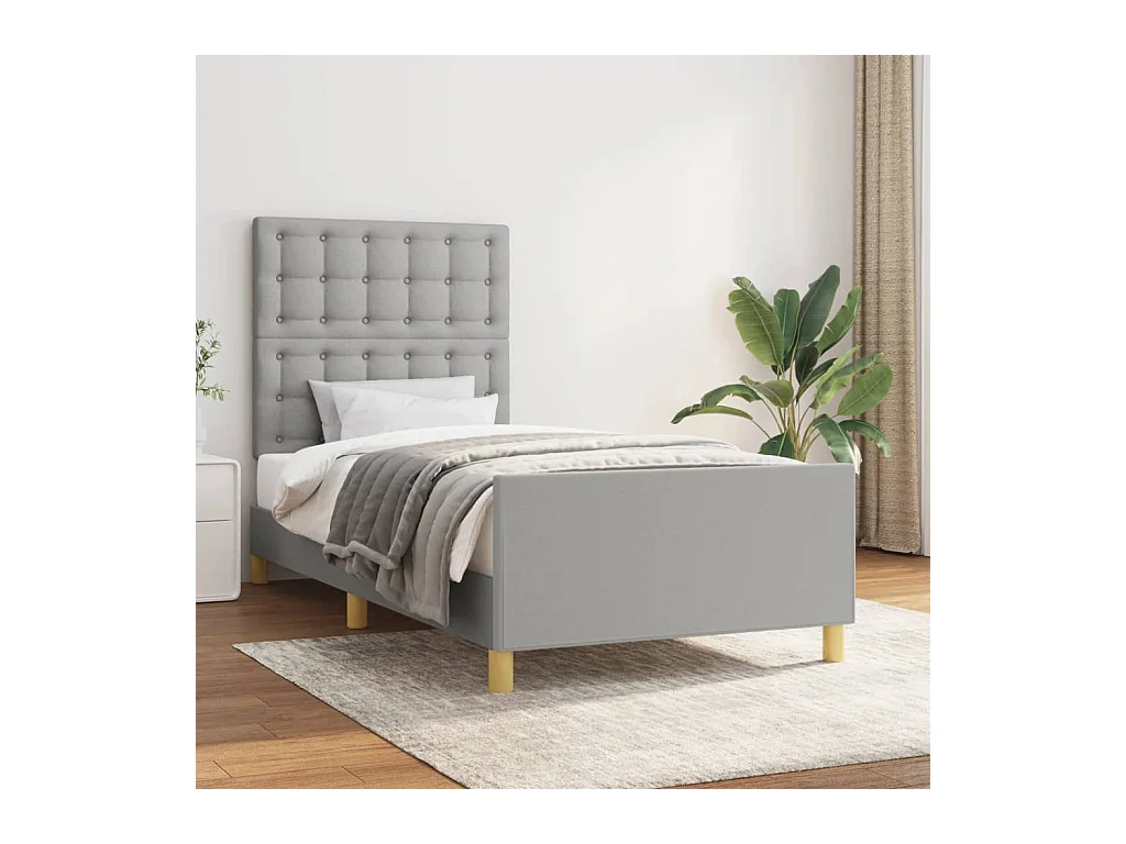 Lit simple + tête de lit Gris clair 90x200 cm Tissu FR74231
