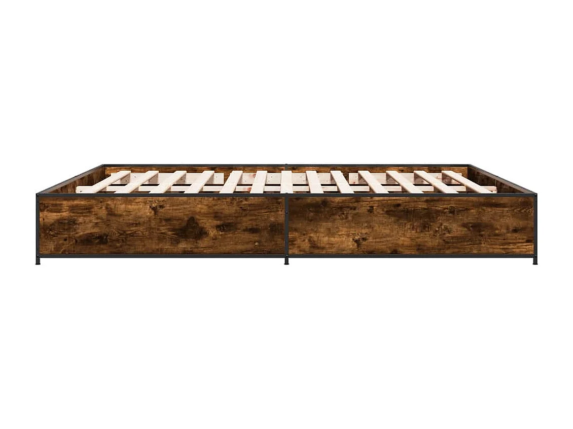 Lit double chêne fumé 200x200 cm bois d'ingénierie et métal FR38181