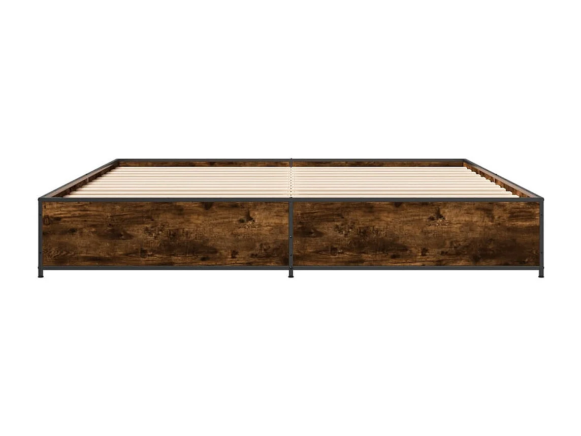 Cama 200x200cm - madera ingeniería metal roble ahumado ES506559