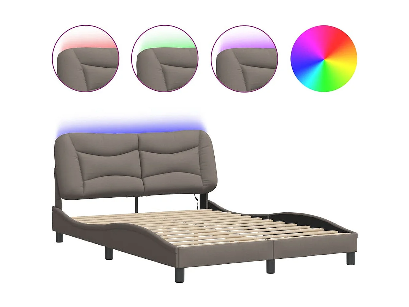 Lit double avec lumières LED taupe 140x200 cm tissu FR96887