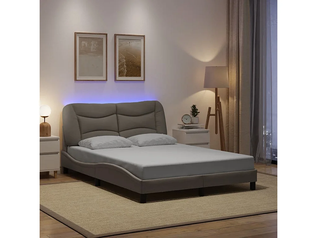 Lit double avec lumières LED taupe 140x200 cm tissu FR96887