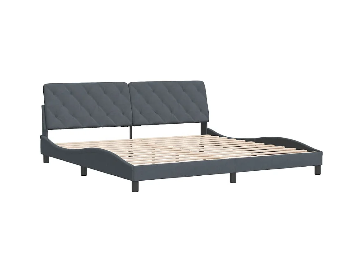Lit double + tête de lit Gris foncé 200x200 cm Velours FR86617