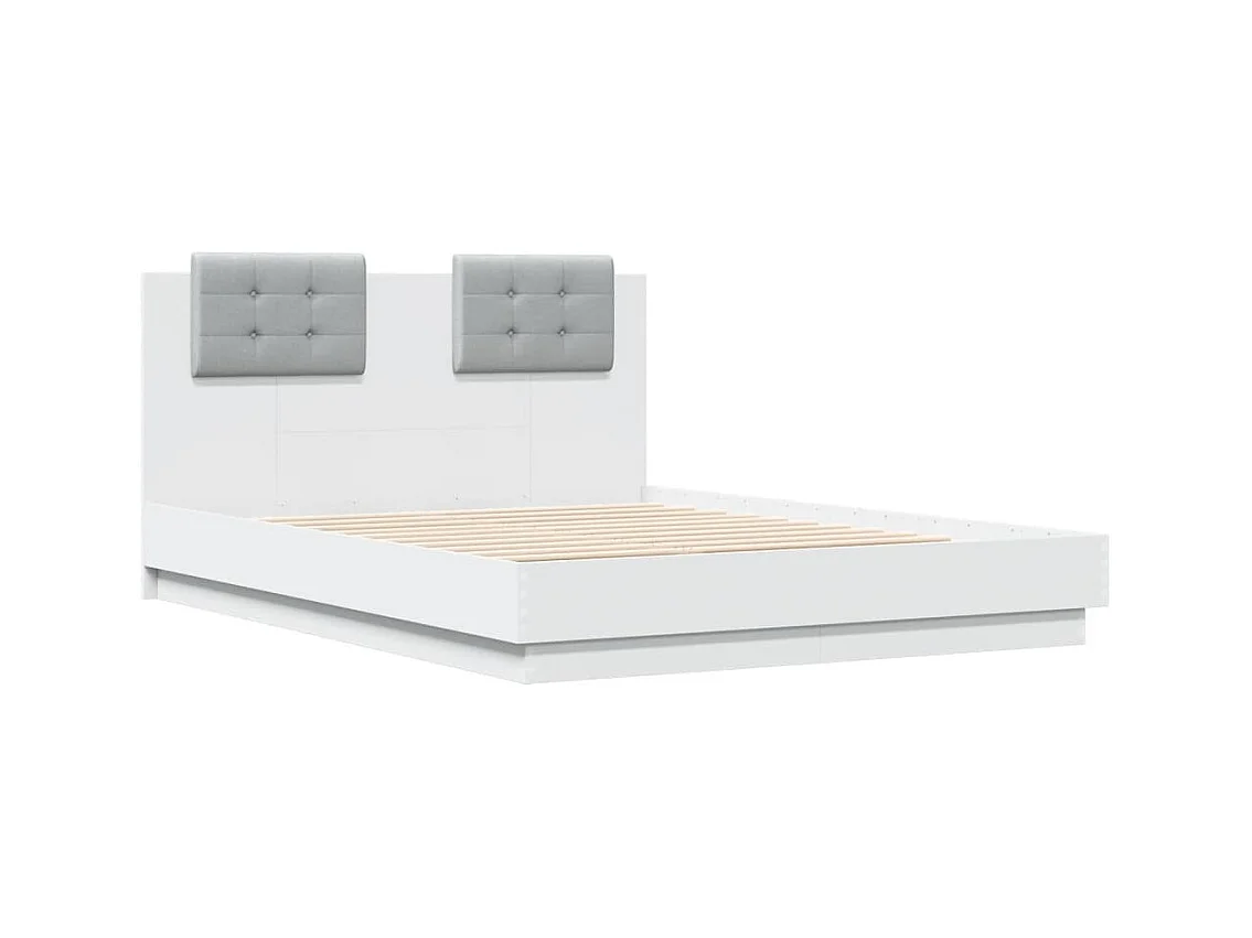 Lit double + tête de lit et lumières LED blanc 135x190 cm FR29161