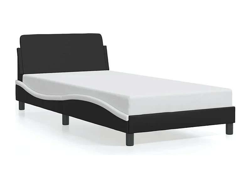 Cama individual- con cabecero cuero sintético negro y blanco ES825872