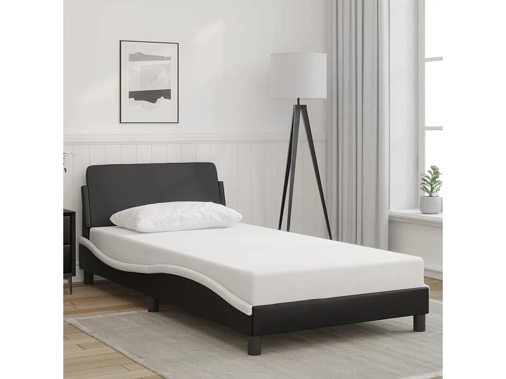 Bedframe met hoofdbord kunstleer zwart en wit 100x200 cm BE107668