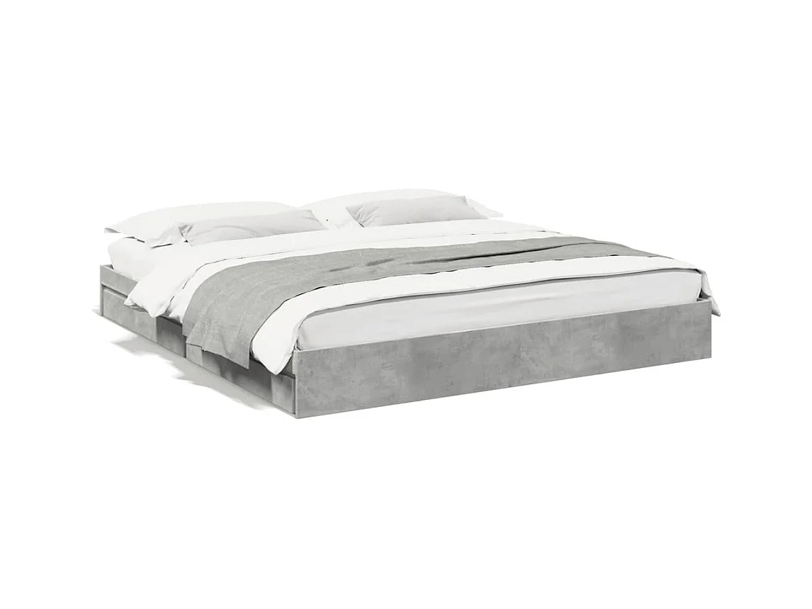 Lit double et tiroirs gris béton 200x200 cm bois d'ingénierie FR27070