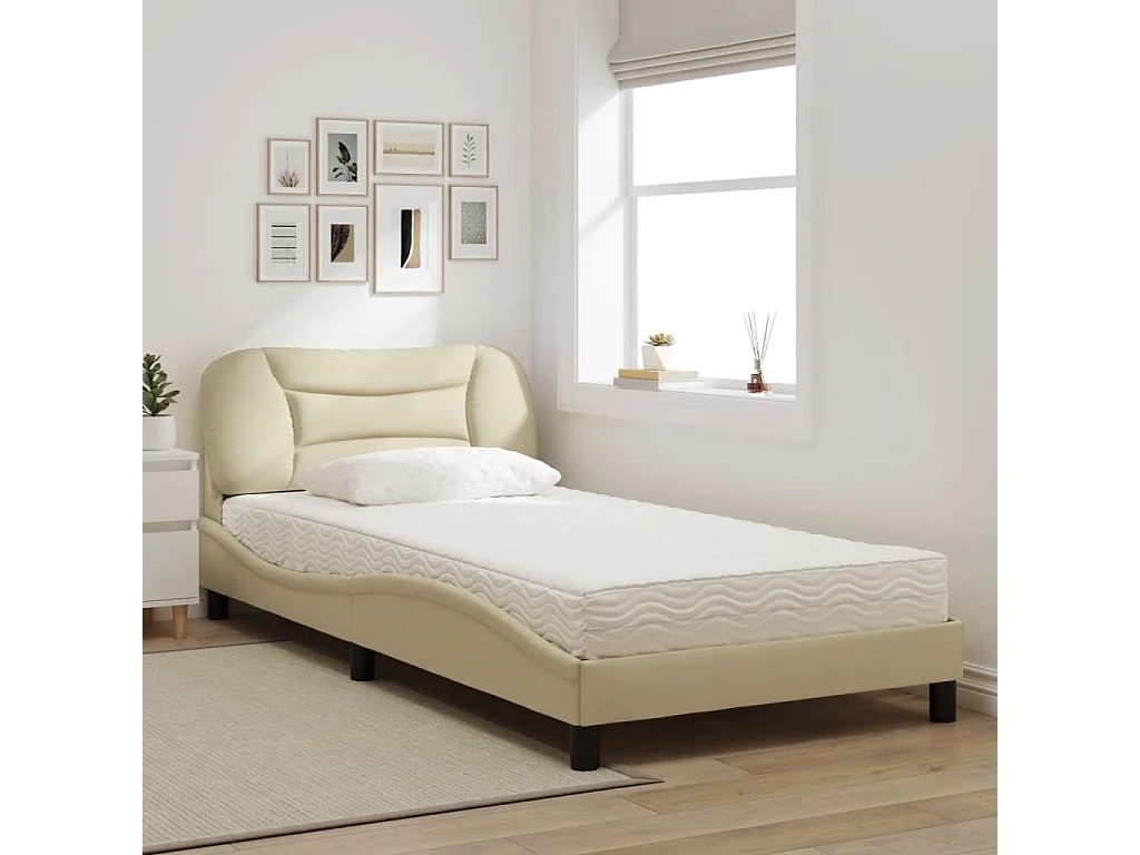 Cama com colchão 100x200 cm tecido cor creme PT319020