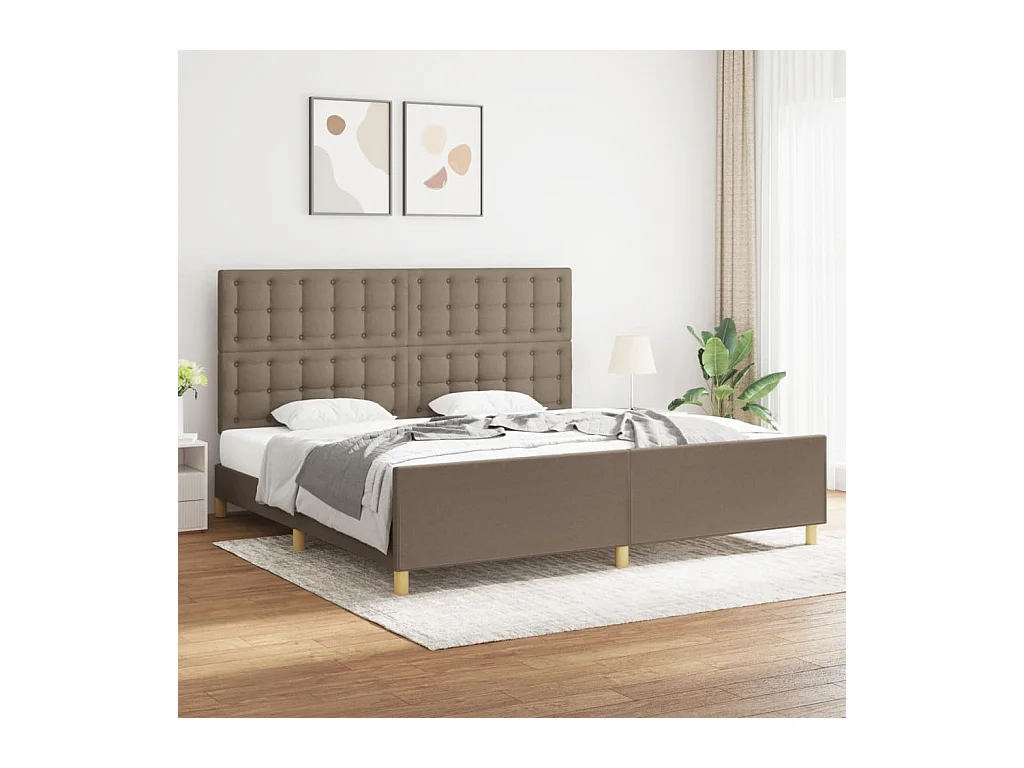 Lit double + tête de lit Taupe 200x200 cm Tissu FR14116