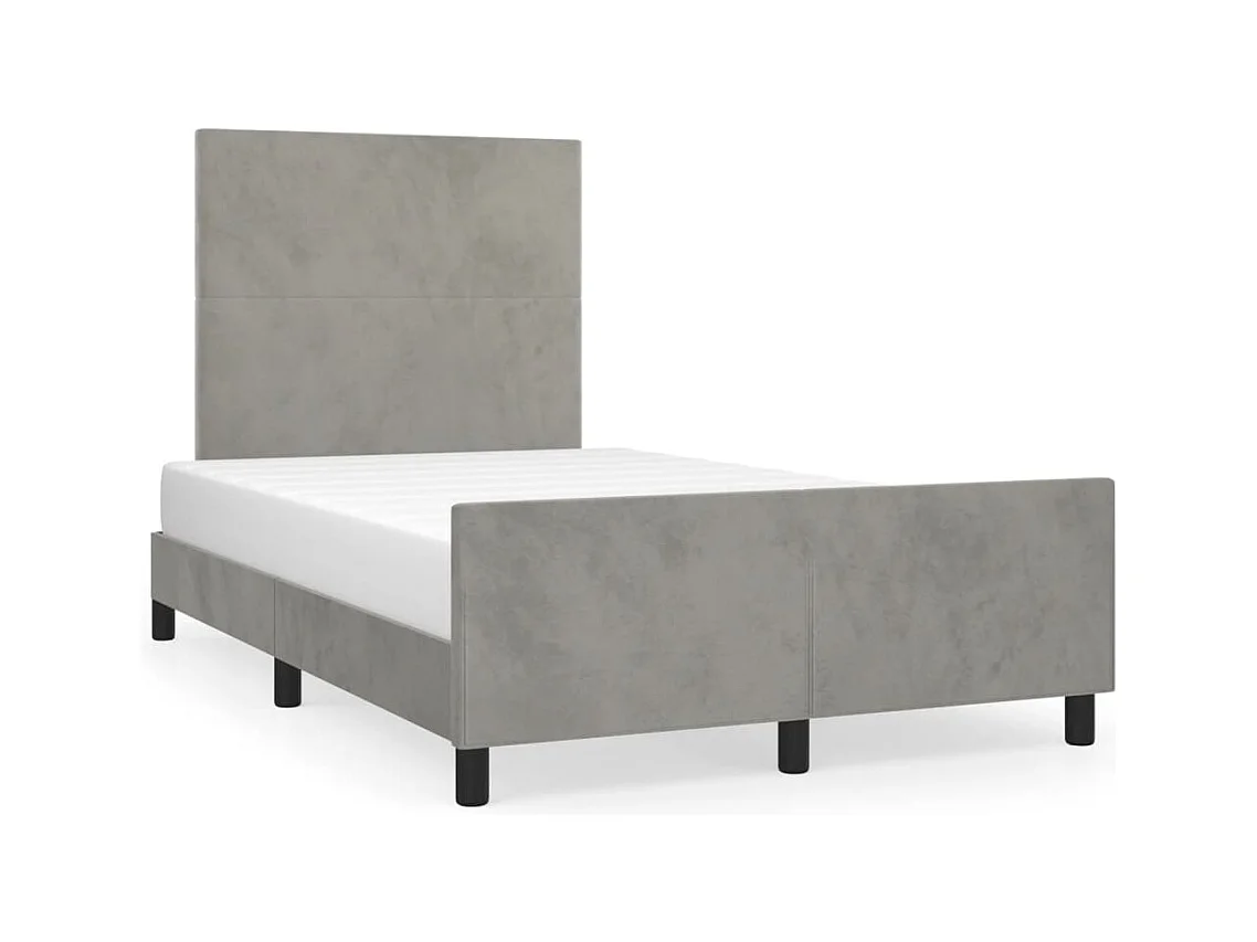 Lit double + tête de lit gris clair 120x190 cm velours FR28983