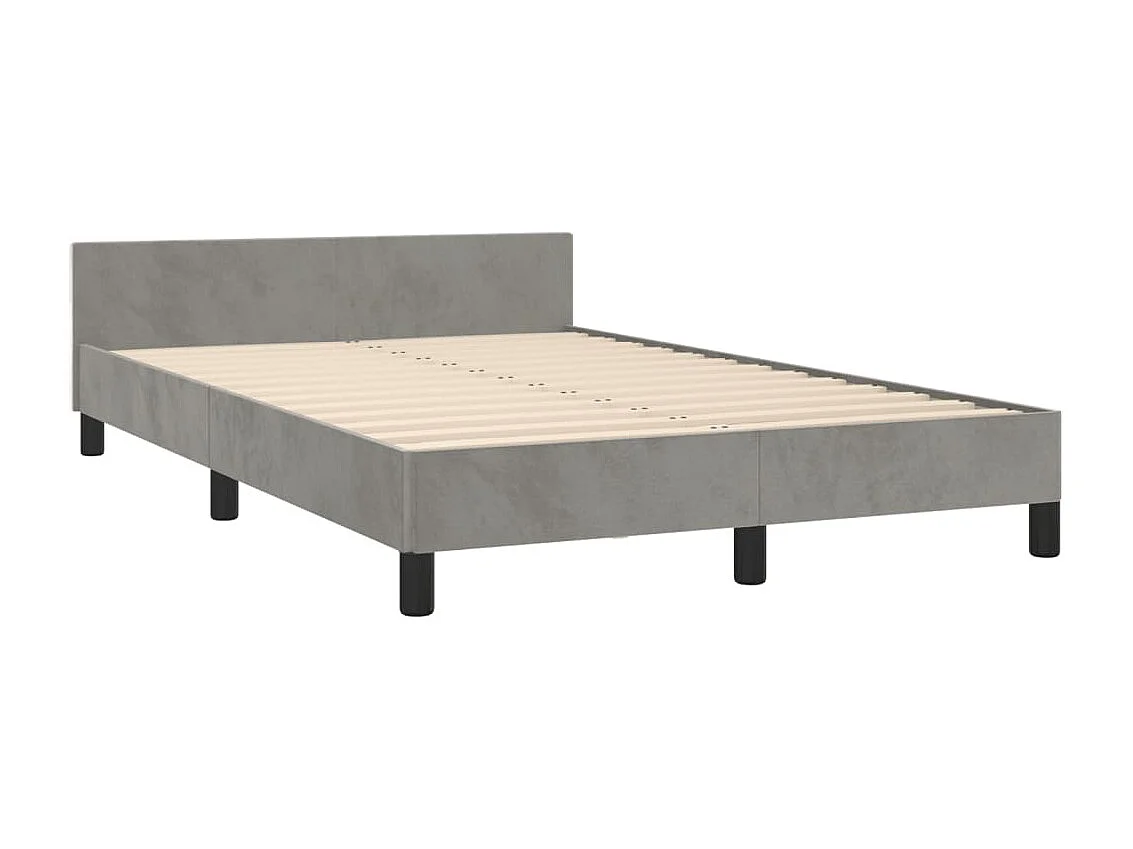 Lit double + tête de lit gris clair 120x190 cm velours FR28983