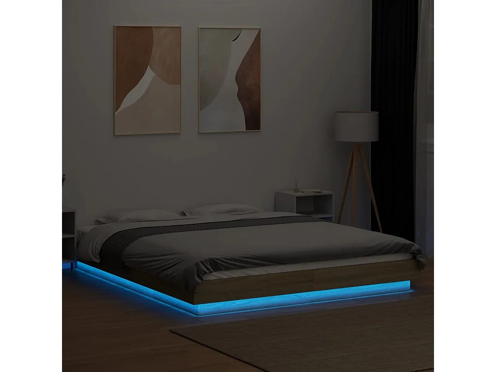 Cama 160x200 cm - con luces LED madera roble Sonoma ES267073
