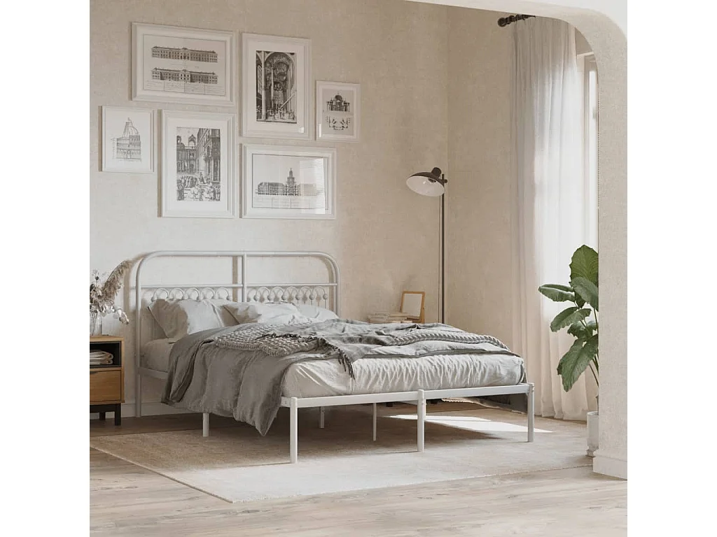 Cama com cabeceira 140x190 cm metal branco PT582272