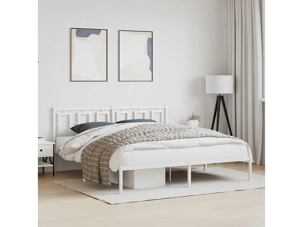 Lit double métal + tête de lit blanc 183x213 cm FR19767