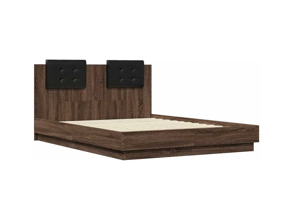 Lit double tête de lit et lumières LED chêne marron 135x190cm FR28845