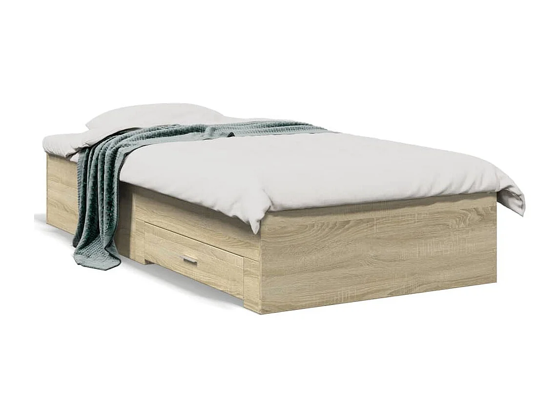 Lit simple et tiroirs chêne sonoma 75x190cm bois d'ingénierie FR45632