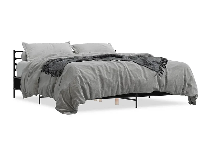Bedframe bewerkt hout metaal zwart 180x200 cm BE154293