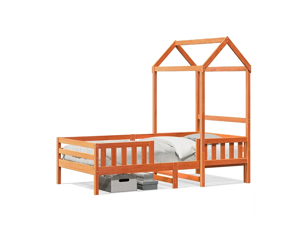 Lit simple avec toit cire marron 75x190 cm bois massif de pin FR81022