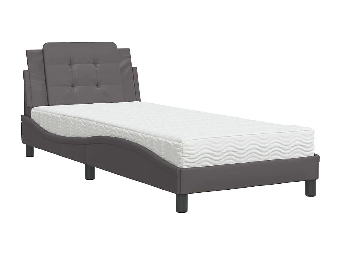 Lit adulte + matelas gris 100x200 cm similicuir FR76986