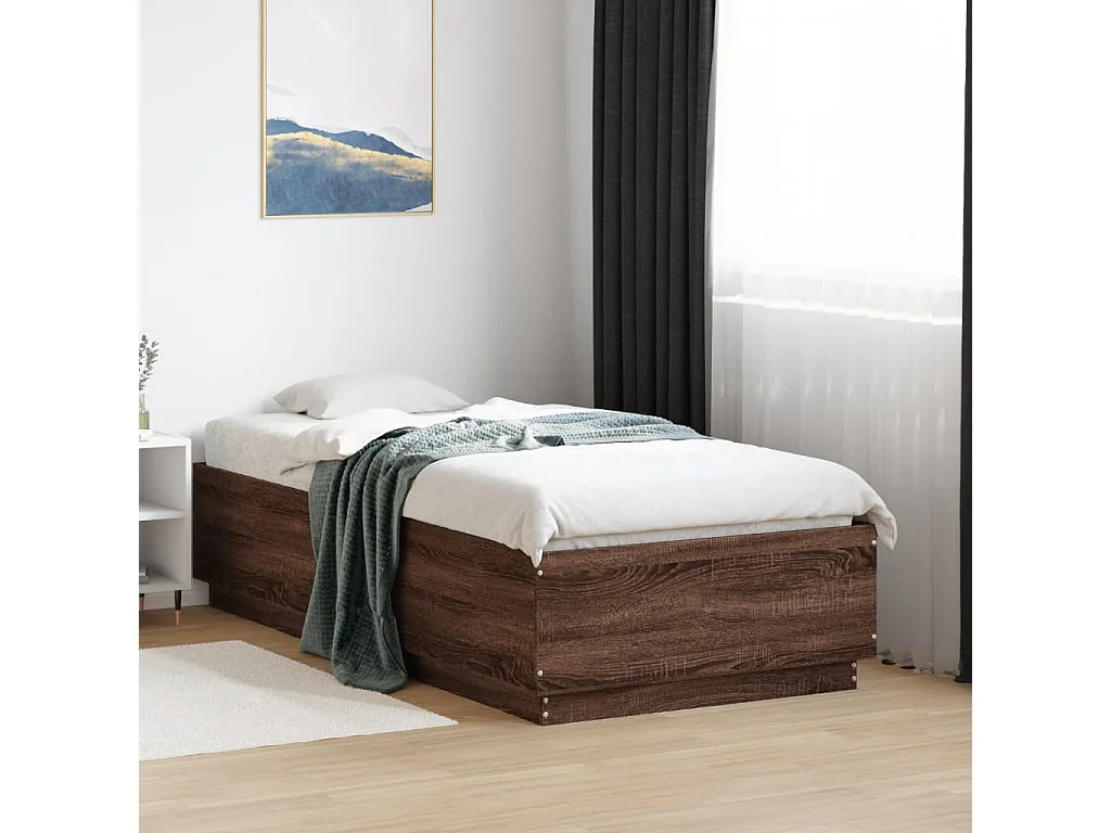 Lit simple chêne marron 75x190 cm bois d'ingénierie FR53197