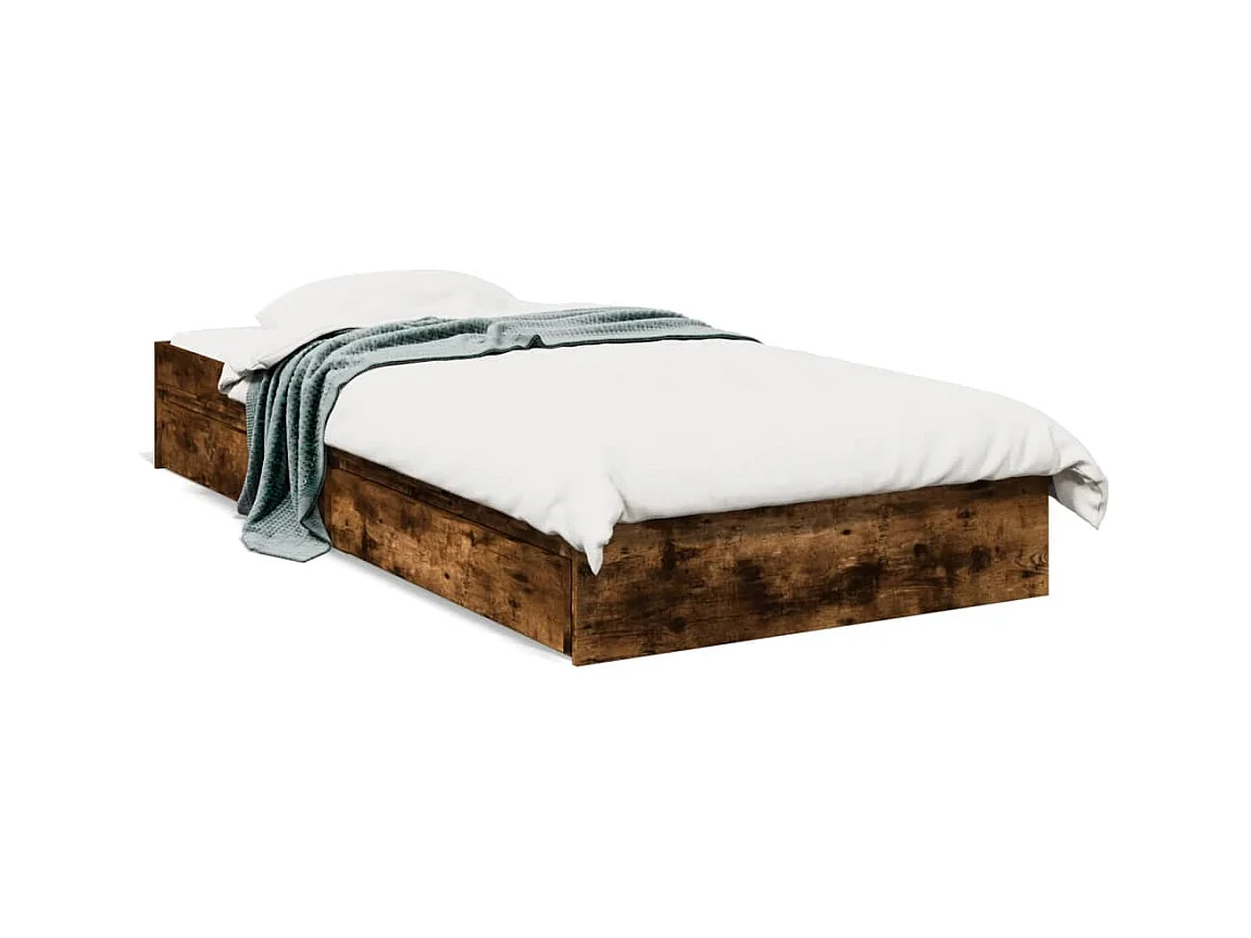 Lit simple et tiroirs chêne fumé 90x190 cm bois d'ingénierie FR29756