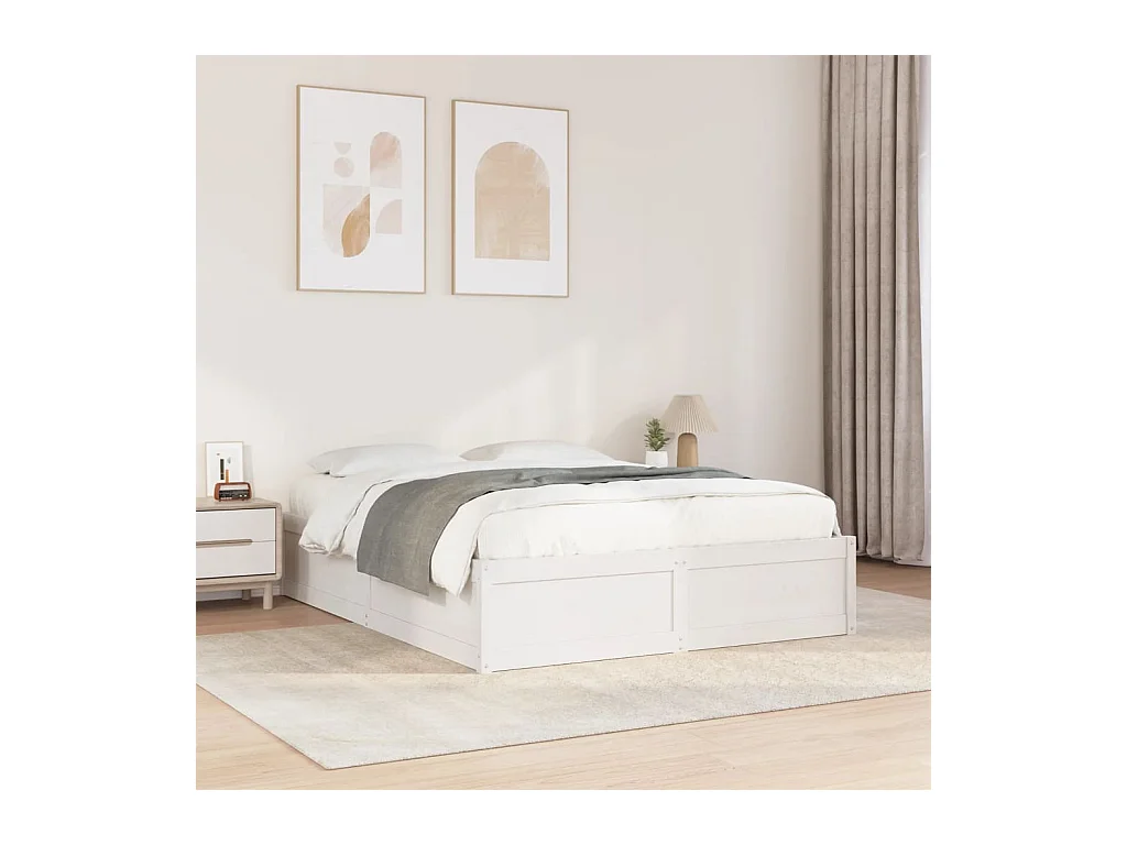 Lit double blanc 150x200 cm bois de pin massif FR68708