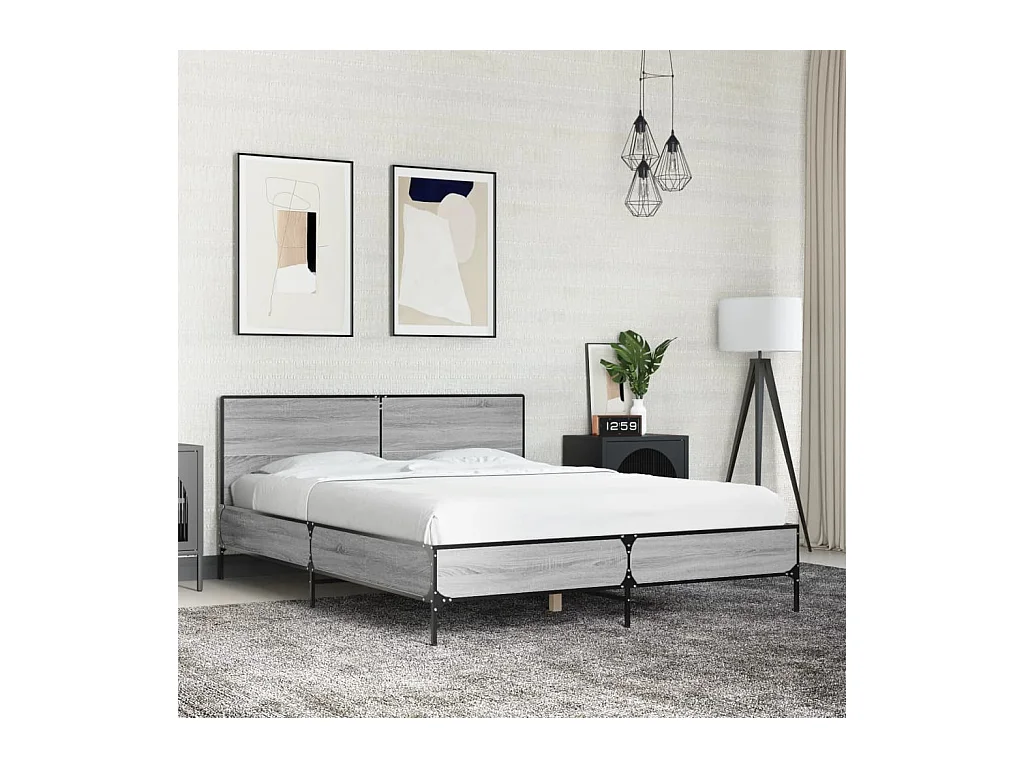 Lit double sonoma gris 120x200 cm bois d'ingénierie et métal FR72203