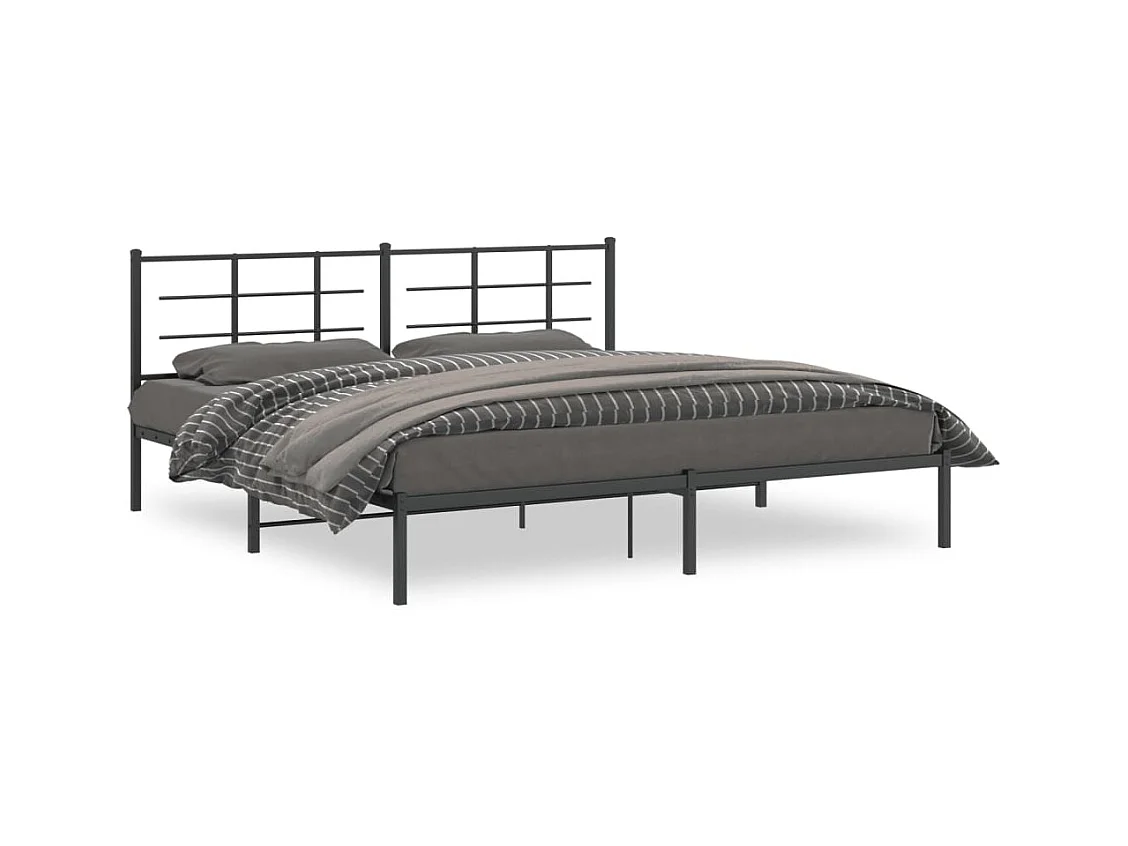 Lit double métal + tête de lit noir 193x203 cm FR16404