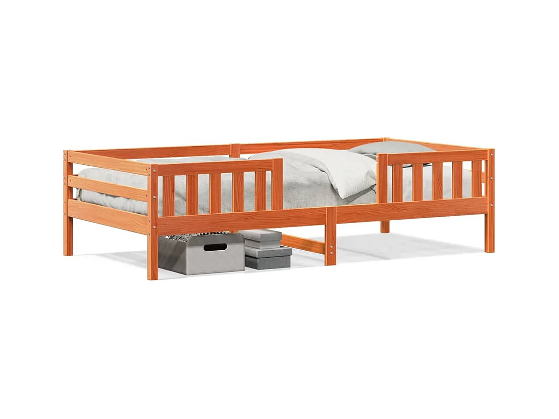 Lit simple cire marron 100x200 cm bois de pin massif FR29446