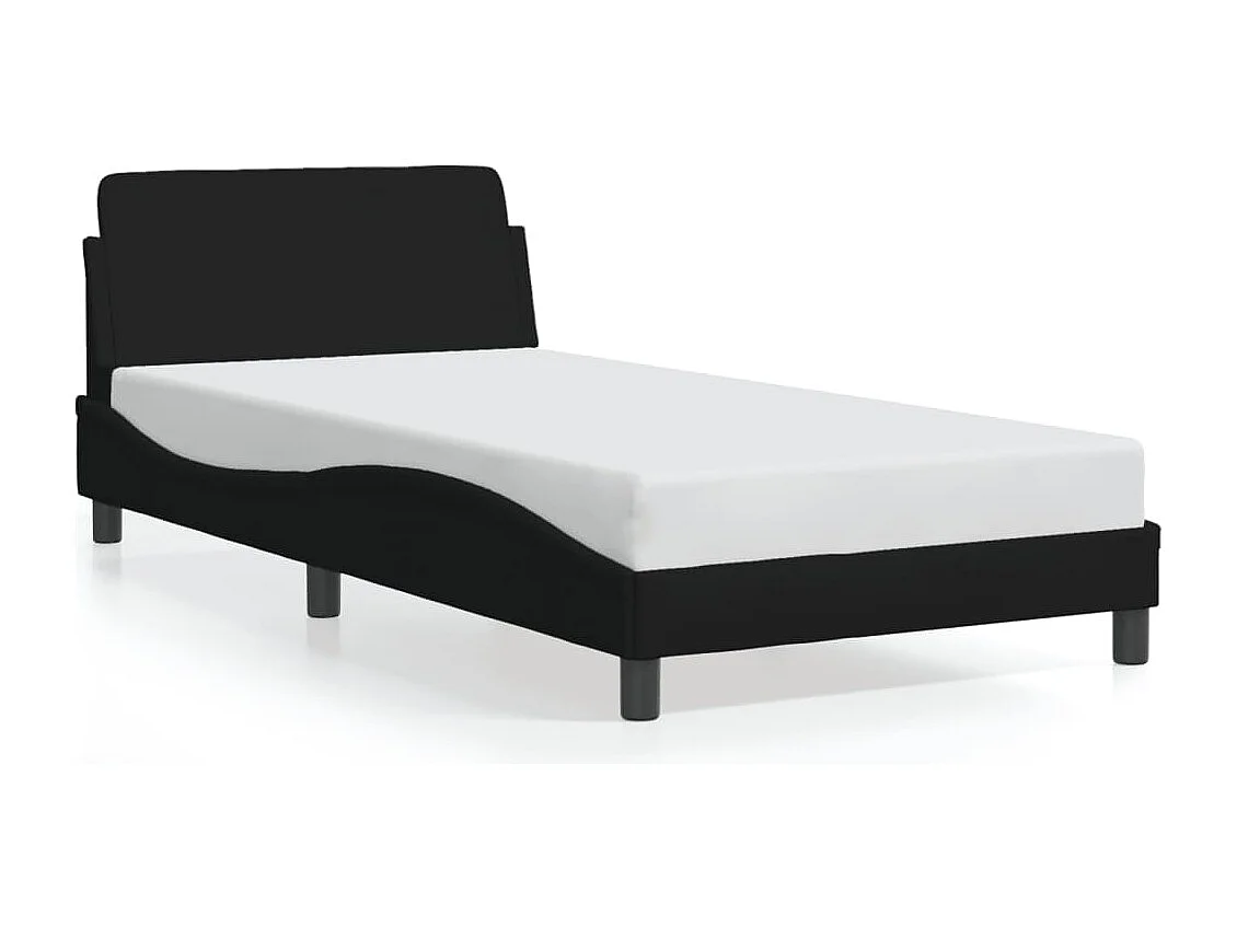 Cama individual- 100x200 cm con cabecero de tela negro ES451373