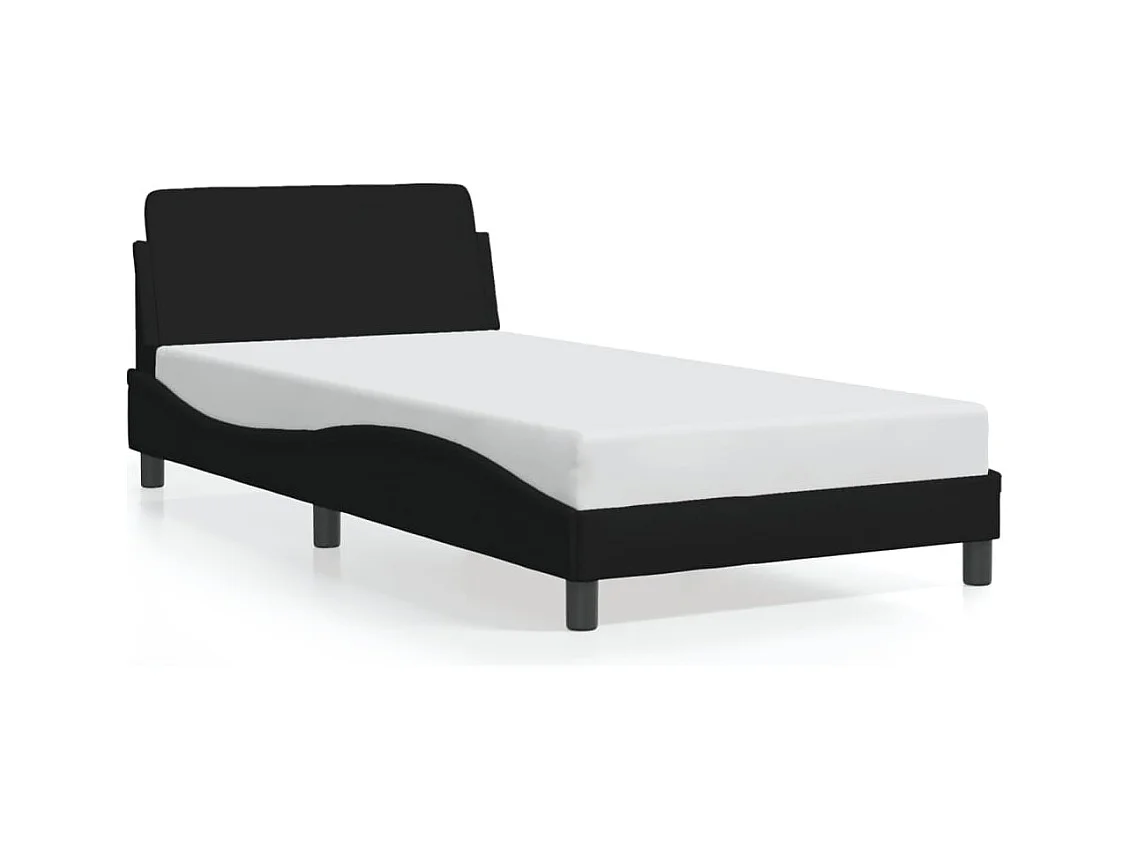 Lit simple + tête de lit Noir 100x200 cm Tissu FR50217