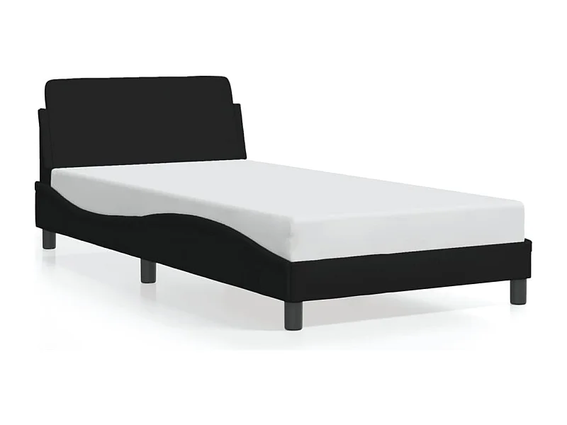 Cama individual- 100x200 cm con cabecero de tela negro ES451373