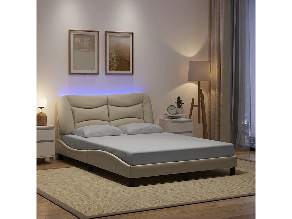 Cama matrimonial- 140x200 cm con luces LED tela crema ES103857