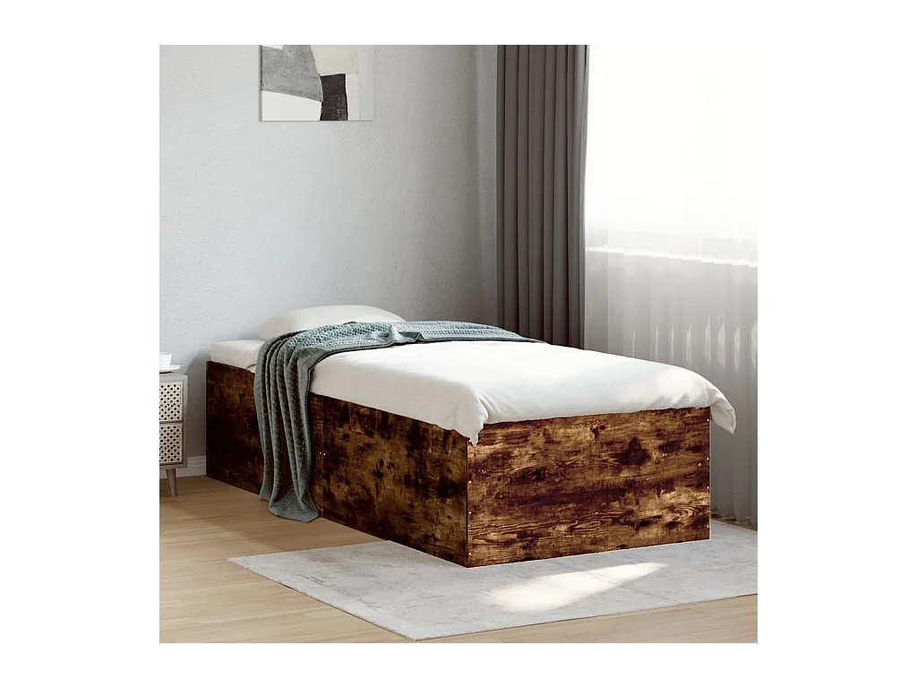 Lit simple chêne fumé 90x190 cm bois d'ingénierie FR10971