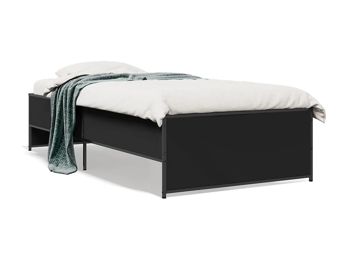 Lit simple noir 100x200 cm bois d'ingénierie et métal FR82421