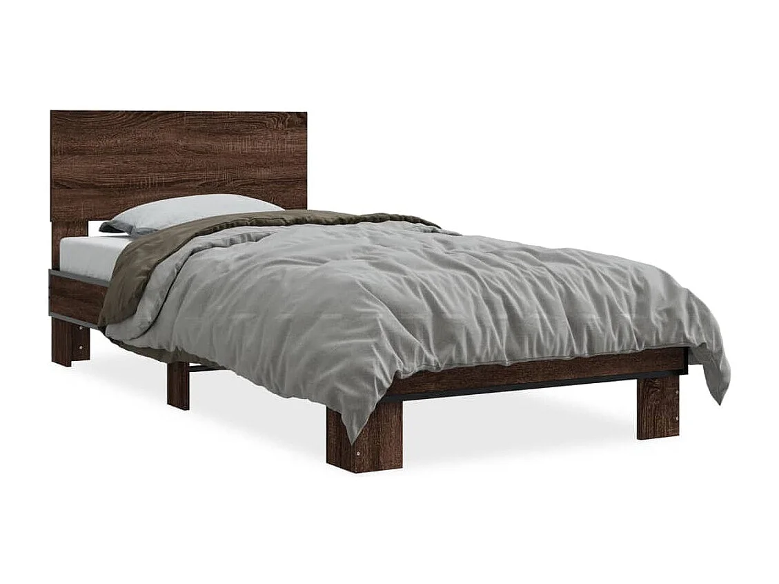 Cama 75x190 cm - madera ingeniería metal roble marrón ES514117