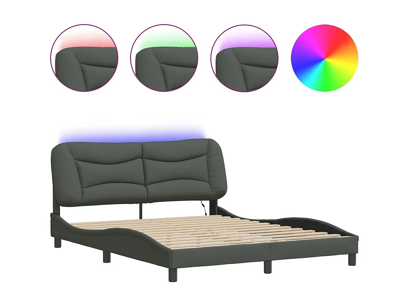 Lit double avec lumières LED gris foncé 160x200 cm tissu FR78676