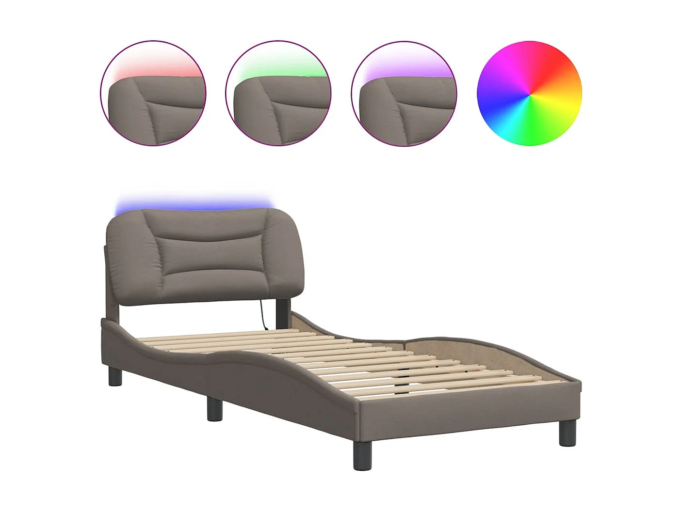 Lit simple avec lumières LED taupe 80x200 cm tissu FR90554